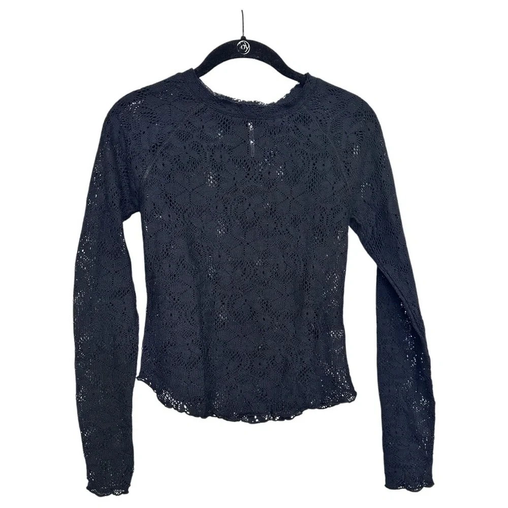 Free People In the Meadow Semisheer Cotton Blend Lace Long Sleeve, Sz XS